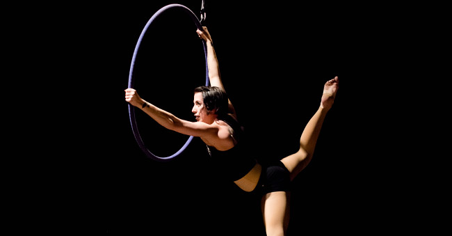 performer posing on aerial hoop