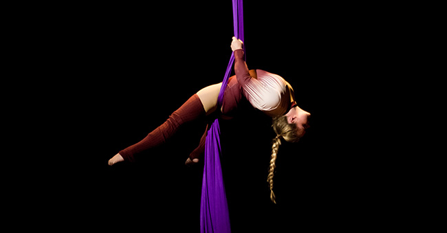 aerialist on purple silks